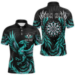 Blisscorners Personalized Phoenix Dartboard Wings Men's Dart Shirts Custom Black & Turquoise Darts Team Jerseys LM3006