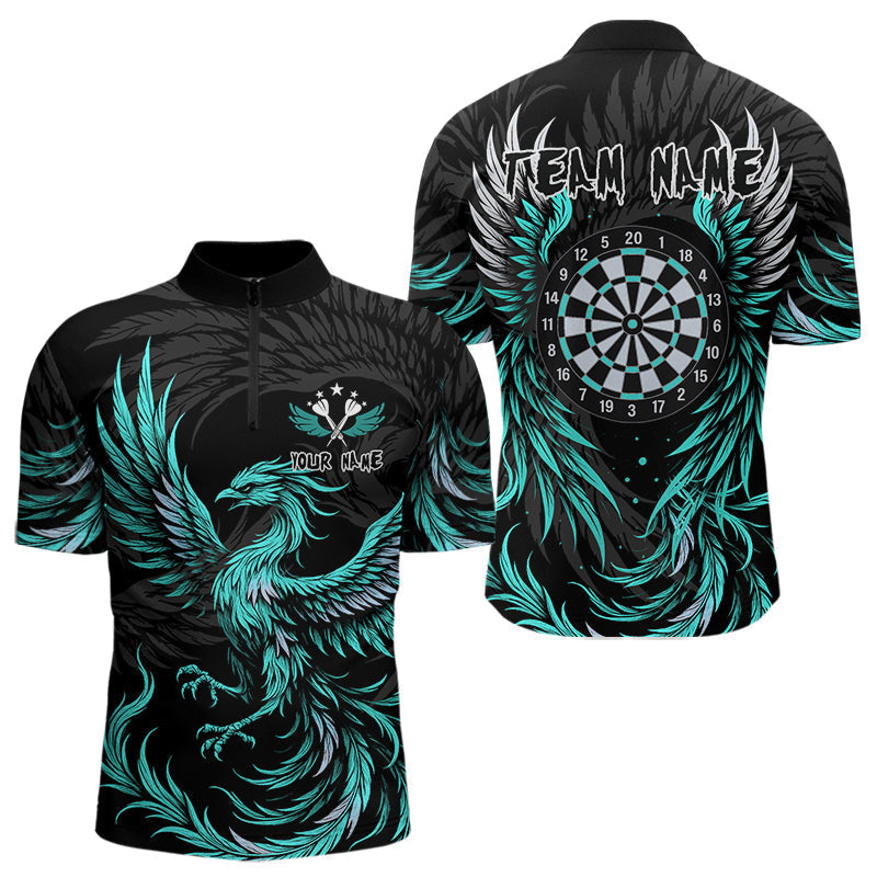 Blisscorners Personalized Phoenix Dartboard Wings Men's Dart Shirts Custom Black & Turquoise Darts Team Jerseys LM3006
