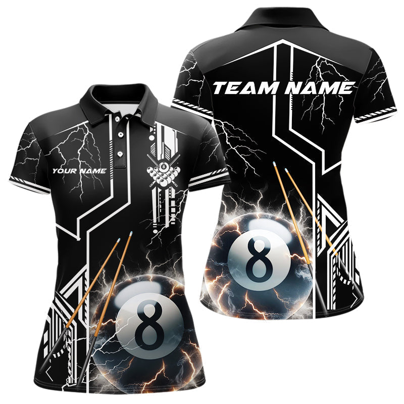 Blisscorners Personalized Thunder Lighting 8 Ball Shirt For Men, White Black Billiard Team Shirts