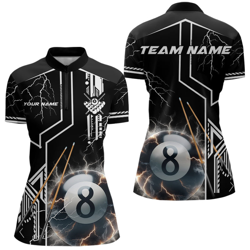 Blisscorners Personalized Thunder Lighting 8 Ball Shirt For Men, White Black Billiard Team Shirts