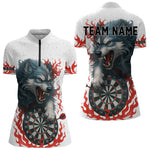 Blisscorners Personalized Wolf Flaming Dart Shirts For Men Custom Darts Jerseys Team Polo & Quarter Zip | Red