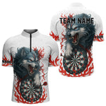 Blisscorners Personalized Wolf Flaming Dart Shirts For Men Custom Darts Jerseys Team Polo & Quarter Zip | Red
