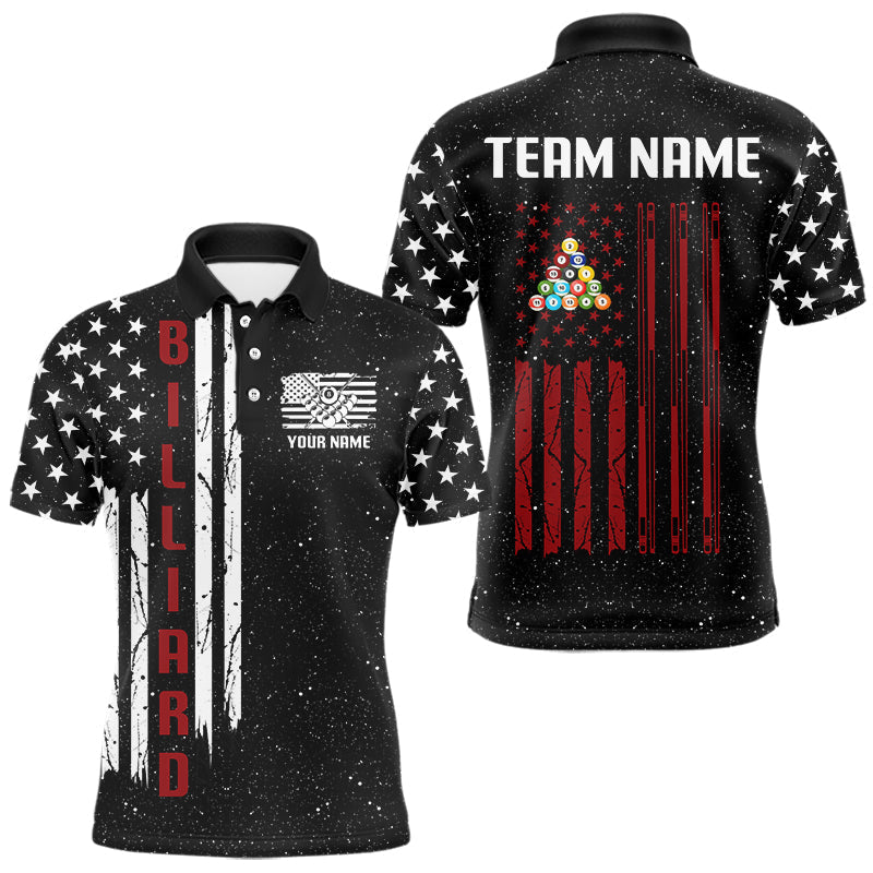 Blisscorners Grunge USA Flag Billiard Jerseys For Men Custom Patriotic Billiard Polo & Quarter Zip Team Shirt