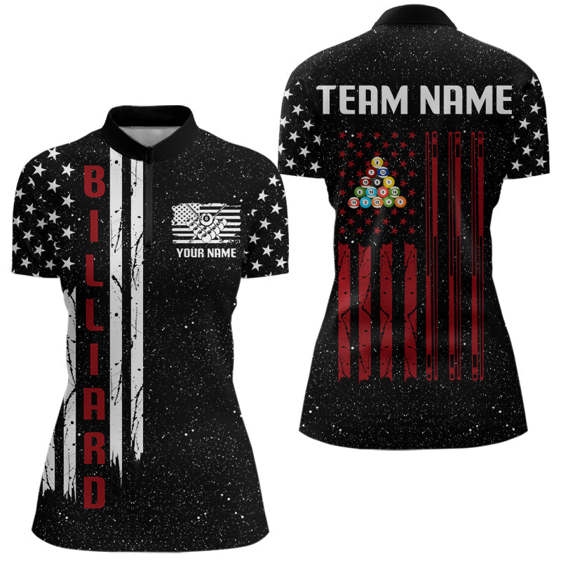 Blisscorners Grunge USA Flag Billiard Jerseys For Men Custom Patriotic Billiard Polo & Quarter Zip Team Shirt
