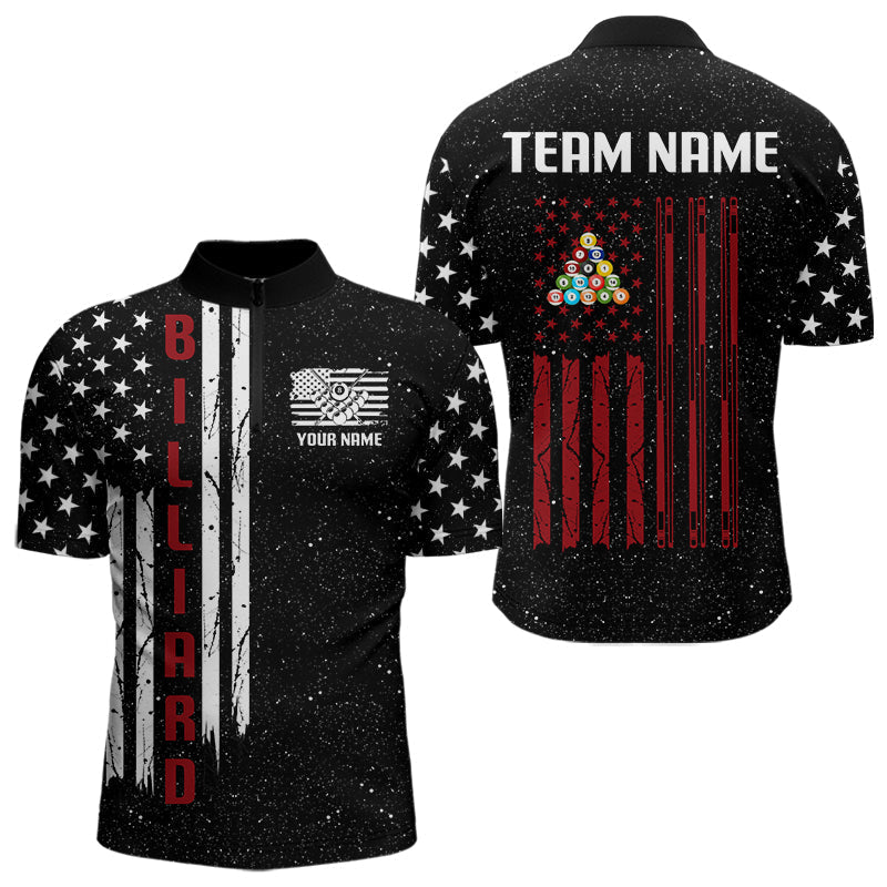 Blisscorners Grunge USA Flag Billiard Jerseys For Men Custom Patriotic Billiard Polo & Quarter Zip Team Shirt