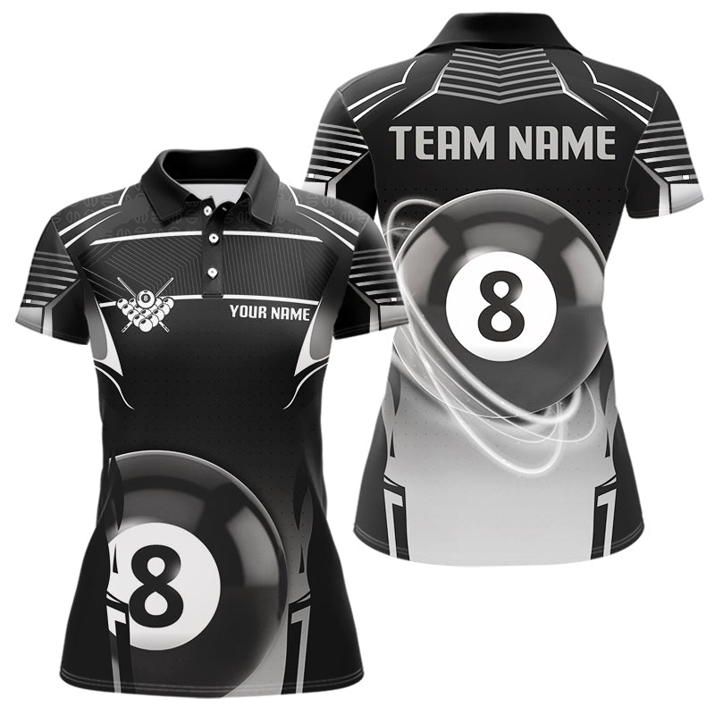 Blisscorners Black And Grey 8 Ball Pool Lights Billiard Polo & 1/4 Zip For Men Custom 3D Billiard Team Jerseys MT1006
