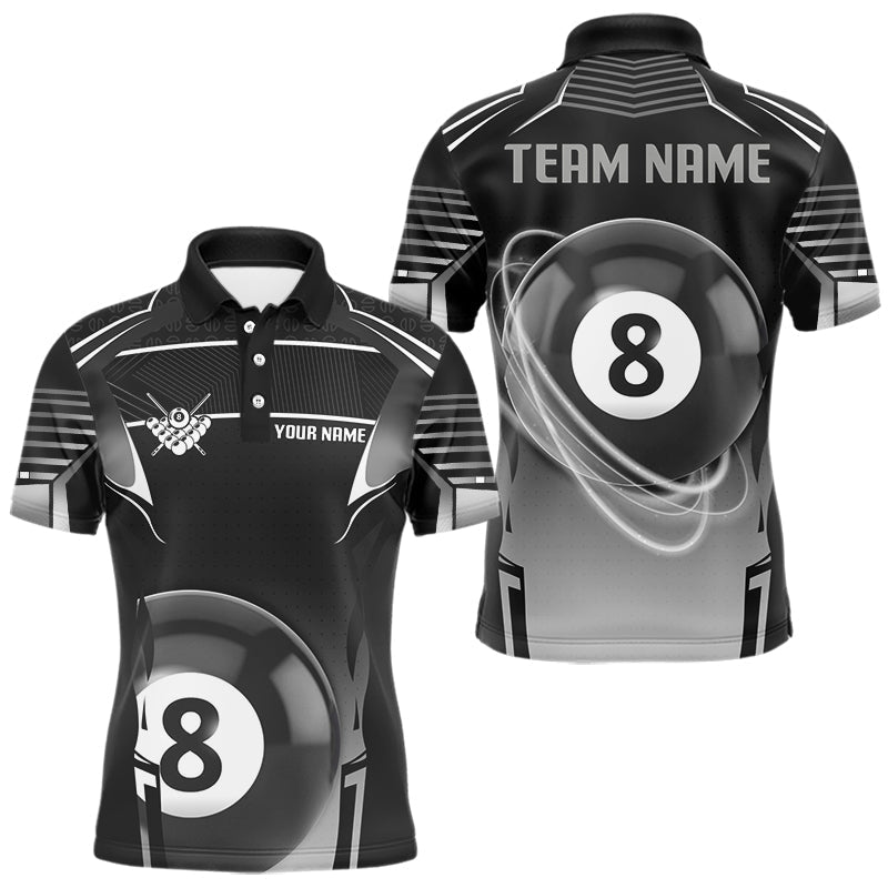 Blisscorners Black And Grey 8 Ball Pool Lights Billiard Polo & 1/4 Zip For Men Custom 3D Billiard Team Jerseys MT1006