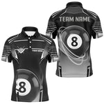 Blisscorners Black And Grey 8 Ball Pool Lights Billiard Polo & 1/4 Zip For Men Custom 3D Billiard Team Jerseys
