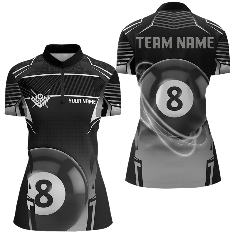 Blisscorners Black And Grey 8 Ball Pool Lights Billiard Polo & 1/4 Zip For Men Custom 3D Billiard Team Jerseys MT1006