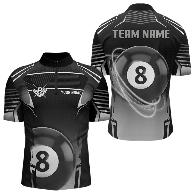 Blisscorners Black And Grey 8 Ball Pool Lights Billiard Polo & 1/4 Zip For Men Custom 3D Billiard Team Jerseys