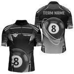 Blisscorners Black And Grey 8 Ball Pool Lights Billiard Polo & 1/4 Zip For Men Custom 3D Billiard Team Jerseys