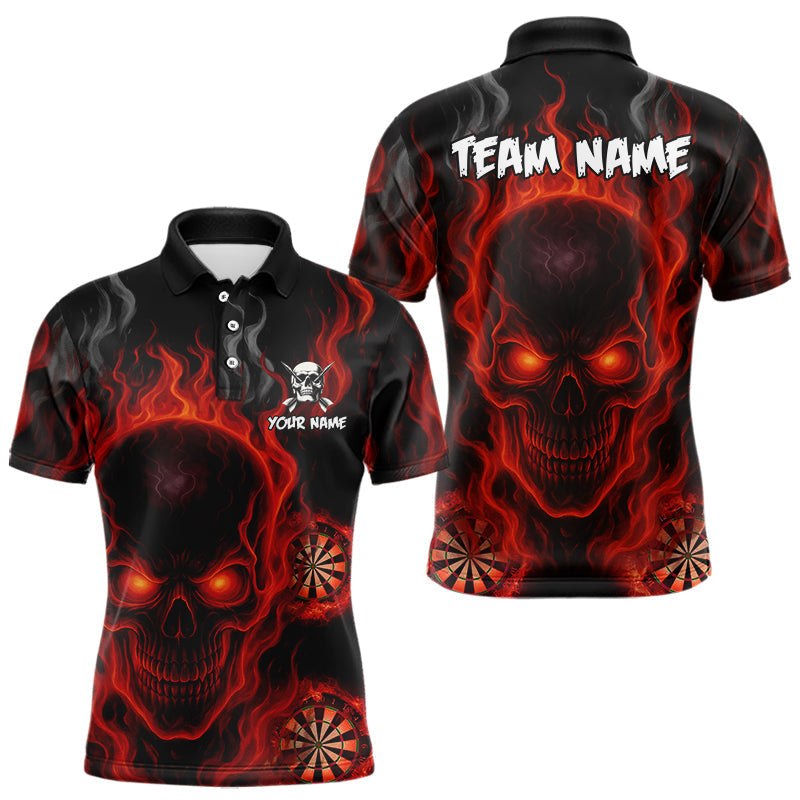 Blisscorners Flaming Skull Darts Shirt For Men Custom Red Darts Jerseys Team Polo & Quarter Zip, Darts Gifts
