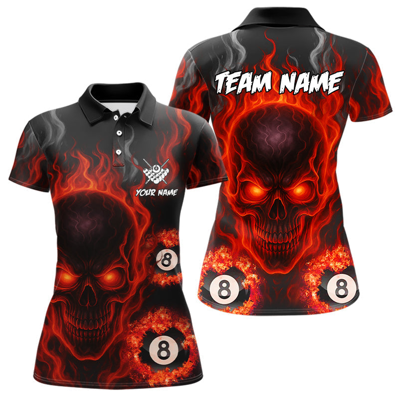Blisscorners Red Flaming Skull 8 Ball Billiard Shirt For Men Custom Pool Jerseys Team Polo & Quarter Zip