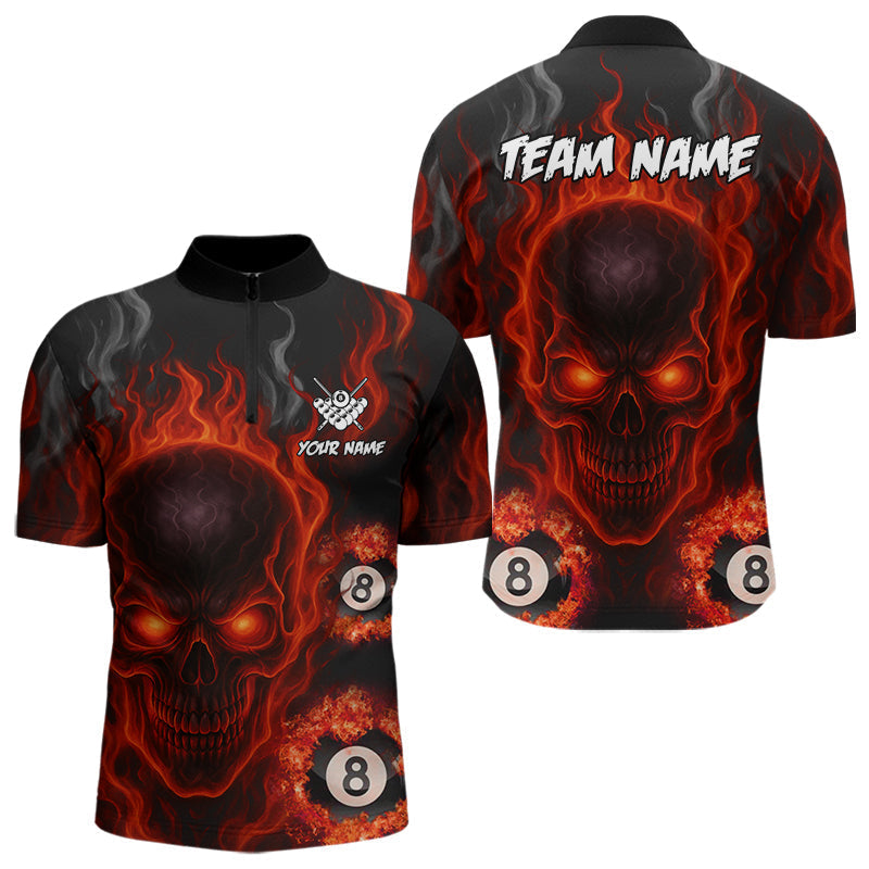 Blisscorners Red Flaming Skull 8 Ball Billiard Shirt For Men Custom Pool Jerseys Team Polo & Quarter Zip