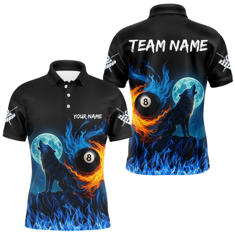 Blisscorners Personalized Flaming 8 Ball Pool Wolf Billiard Shirts For Men Custom Team League Billiard Jerseys MT1006