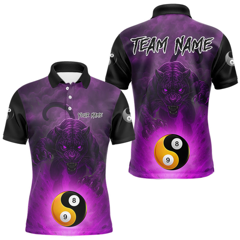 Maxxcorners Purple Billiard 8&9 Ball Yin Yang Panther Pool Shirt For Men Custom Billiard Jersey Polo & 1/4 Zip MT0307