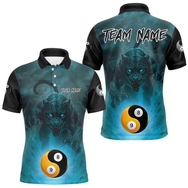 Maxxcorners Teal Billiard 8&9 Ball Yin Yang Panther Pool Shirt For Men Custom Billiard Jerseys Polo & 1/4 Zip MT0307