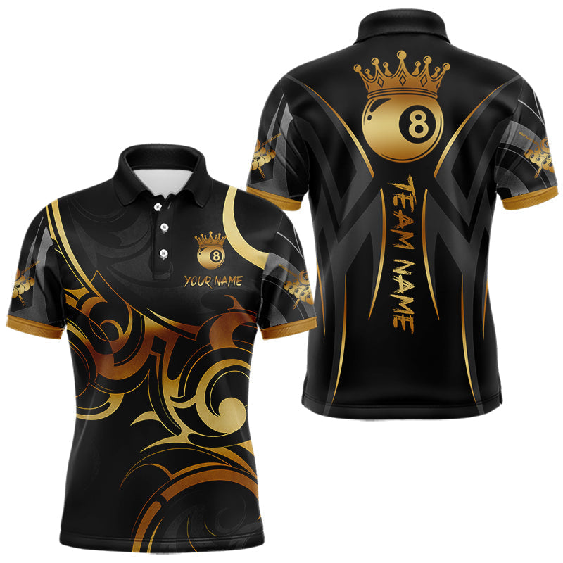 Blisscorners Black And Gold 8 Ball Crown Tribal Billiard Shirt For Men Custom Pool Team Jersey Polo & 1/4 Zip MT707
