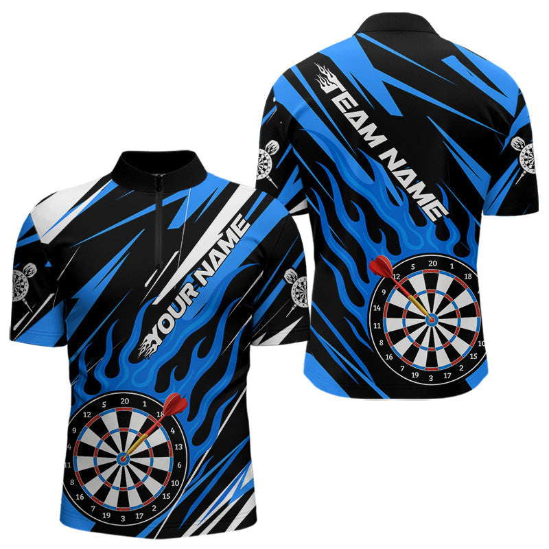 BlisscornersBlue Dartboard Flame Custom Dart Shirts For Men, Darts Team Jerseys Polo & Quarter Zip Shirts