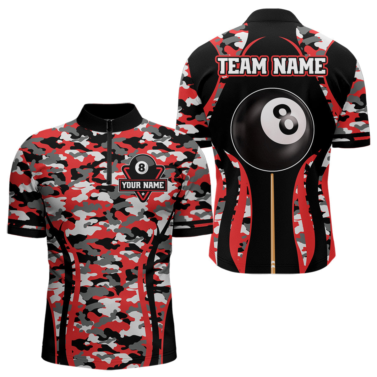 Blisscorners Custom Red Camouflage 8 Ball Pool Billiard Shirt For Men, Billiard Jersey Outfit, Pool Team Shirt LM2206