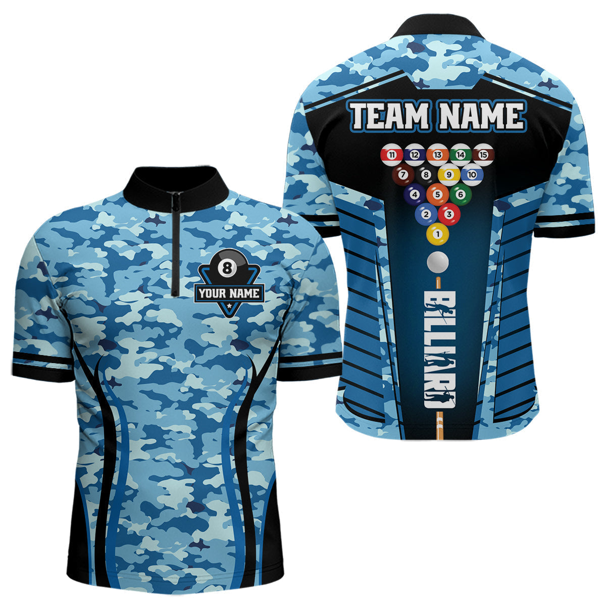 Blisscorners Custom Blue Camouflage 8 Ball Pool Billiard Shirt For Men, Billiard Jersey Outfit, Pool Team Shirt LM2206