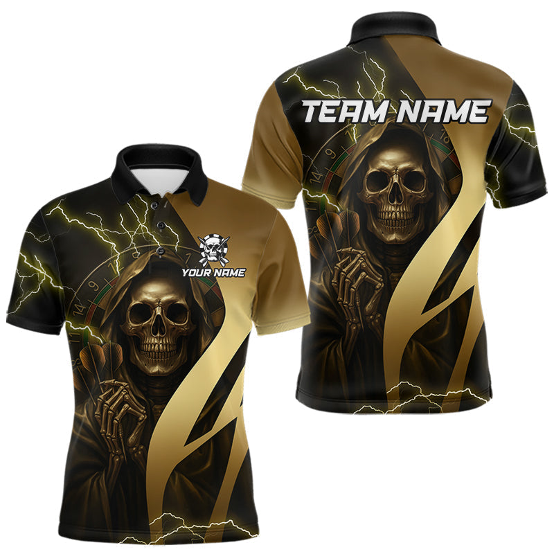 Blisscorners Personalized Golden Grim Reaper Lightning Darts Shirt For Men, Darts Team Jersey Polo &1/4 Zip LM3006