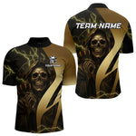 Blisscorners Personalized Golden Grim Reaper Lightning Darts Shirt For Men, Darts Team Jersey Polo &1/4 Zip LM3006