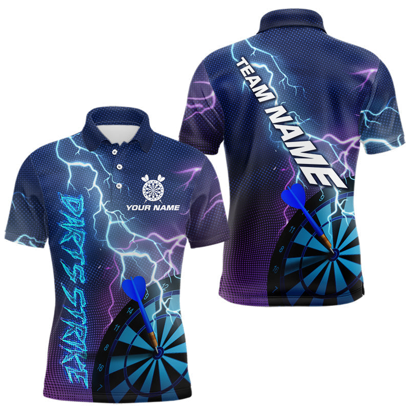 Blisscorners Custom Purple Blue Lightning Strike Dart Shirts For Men, Darts Team Jersey Polo & 1/4 Zip Outfit