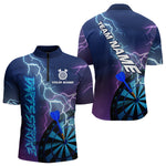 Blisscorners Custom Purple Blue Lightning Strike Dart Shirts For Men, Darts Team Jersey Polo & 1/4 Zip Outfit
