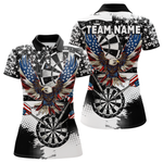 Blisscorners Custom Dart Shirt For Women, Grunge Eagle American Flag Black White Polo, 1/4 Zip Darts Jersey LM154