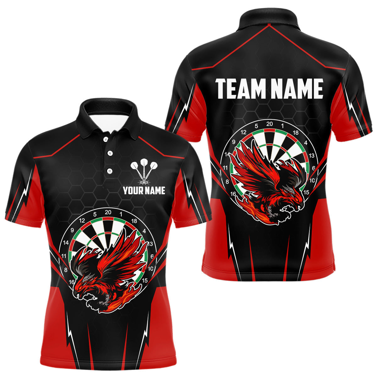 Blisscorners Custom Men's Darts Polo Shirts Red & Black Eagle Dartboard For Darts Jersey LM2007