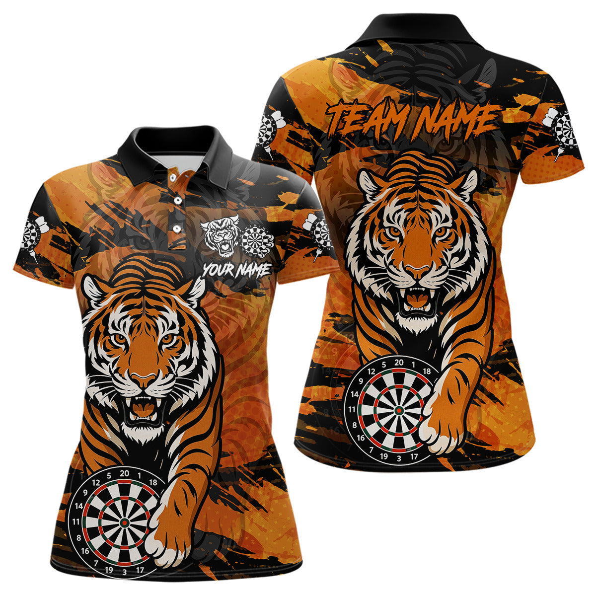 Blisscorners Personalized Black And Orange Tiger Darts Shirt For Men Custom Darts Jersey Team Polo & 1/4 ZipLM3006