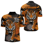 Blisscorners Personalized Black And Orange Tiger Darts Shirt For Men Custom Darts Jersey Team Polo & 1/4 ZipLM3006