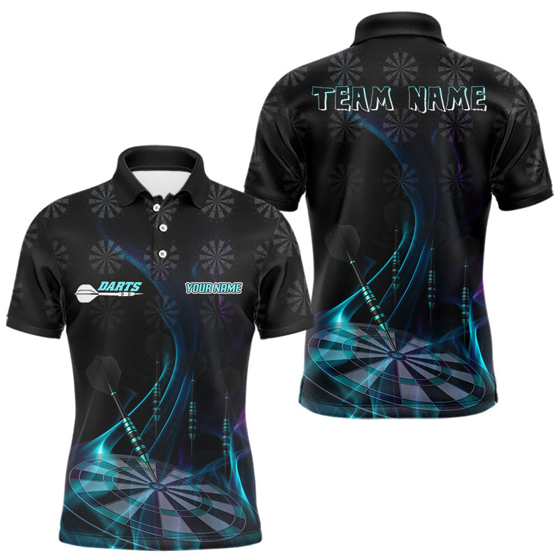 Maxxcorners Flaming Dartboard 3D & Dart Arrow Turquoise Men's Darts Shirt Custom Name For Players MT0307