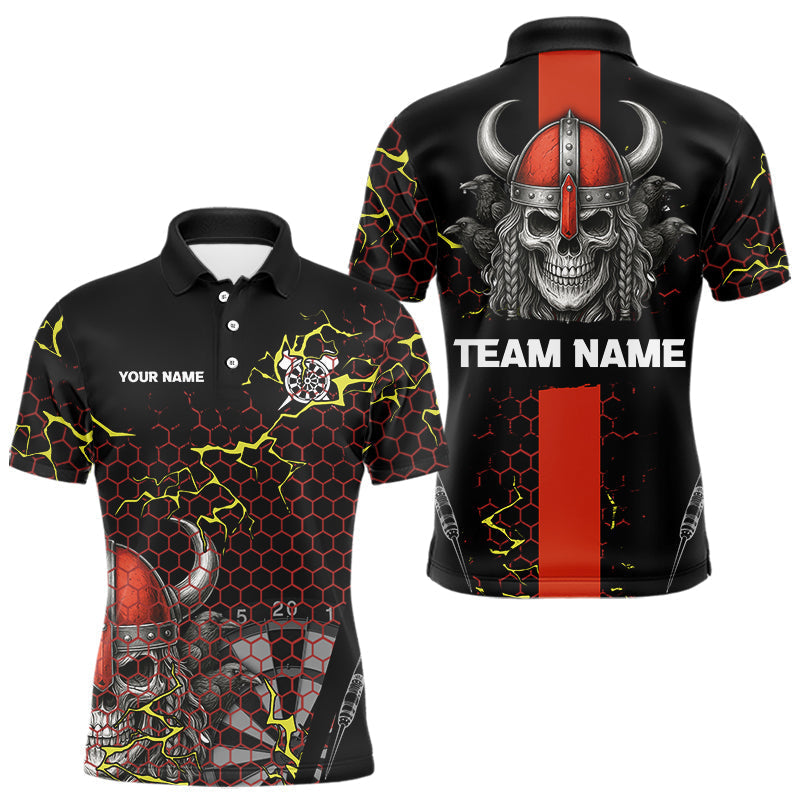 Blisscorners Red Horned Warrior Skull Men's Dart Shirt - Personalized Name For Darts Jersey LM1506