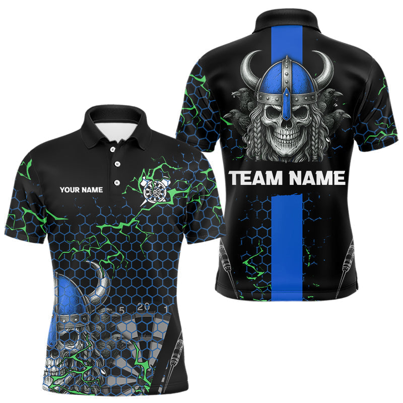 Blisscorners Blue Horned Warrior Skull Men's Dart Shirt - Personalized Name For Darts Jersey LM1506