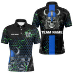 Blisscorners Blue Horned Warrior Skull Men's Dart Shirt - Personalized Name For Darts Jersey LM1506