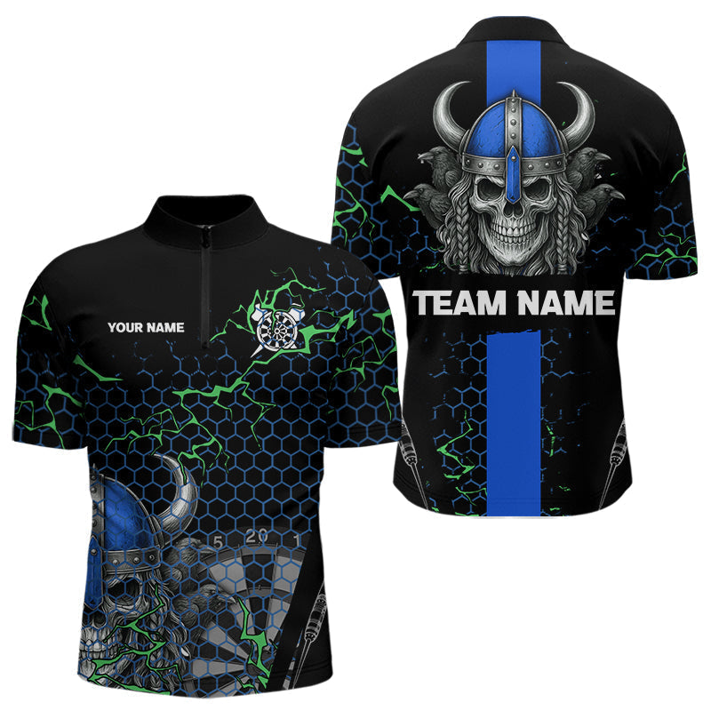 Blisscorners Blue Horned Warrior Skull Men's Dart Shirt - Personalized Name For Darts Jersey LM1506