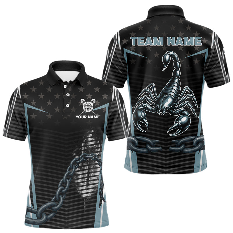 Blisscorners Flame Darts & Scorpion Men's Darts Shirt - Custom Name For Steel Blue Darts Jersey LM1506