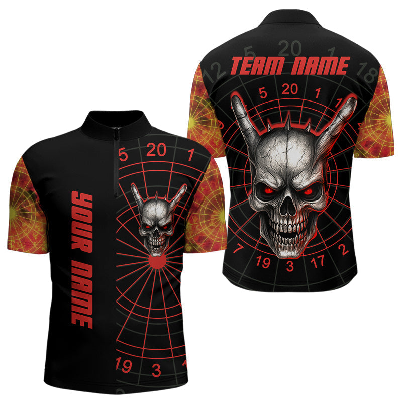 Blisscorners Flaming Skull Rock Hand & Red Dartboard Men's Darts Shirt - Custom Name For Players LM1506