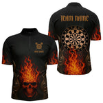 Blisscorners Flame Skull & Dartboard Custom Darts Quarter-Zip Shirt For Men - Darts Team Jersey LM1307