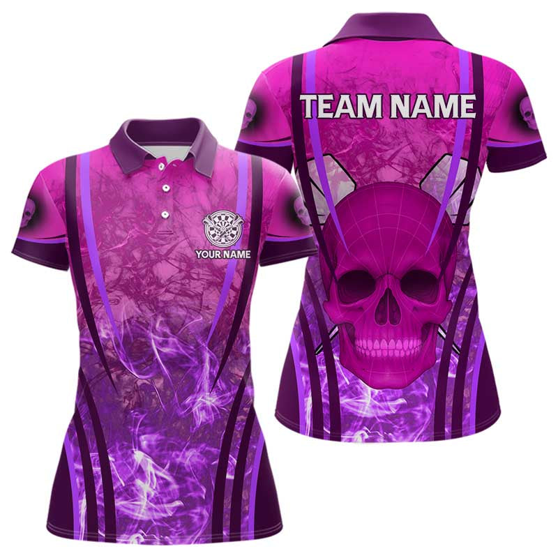 Blisscorners Purple Skull & Flame Darts Men's Darts Polo Shirt Custom Name For Players LM1307