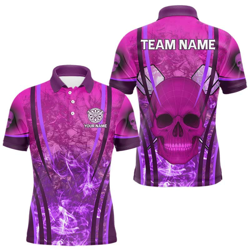 Blisscorners Purple Skull & Flame Darts Men's Darts Polo Shirt Custom Name For Players LM1307