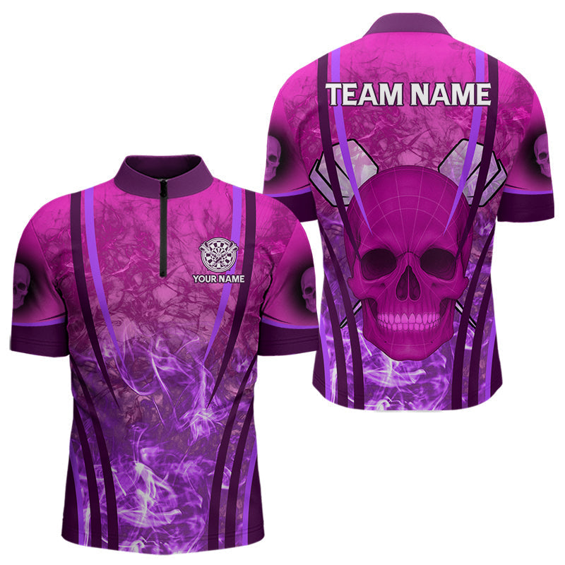 Blisscorners Purple Skull & Flame Darts Men's Darts Polo Shirt Custom Name For Players LM1307