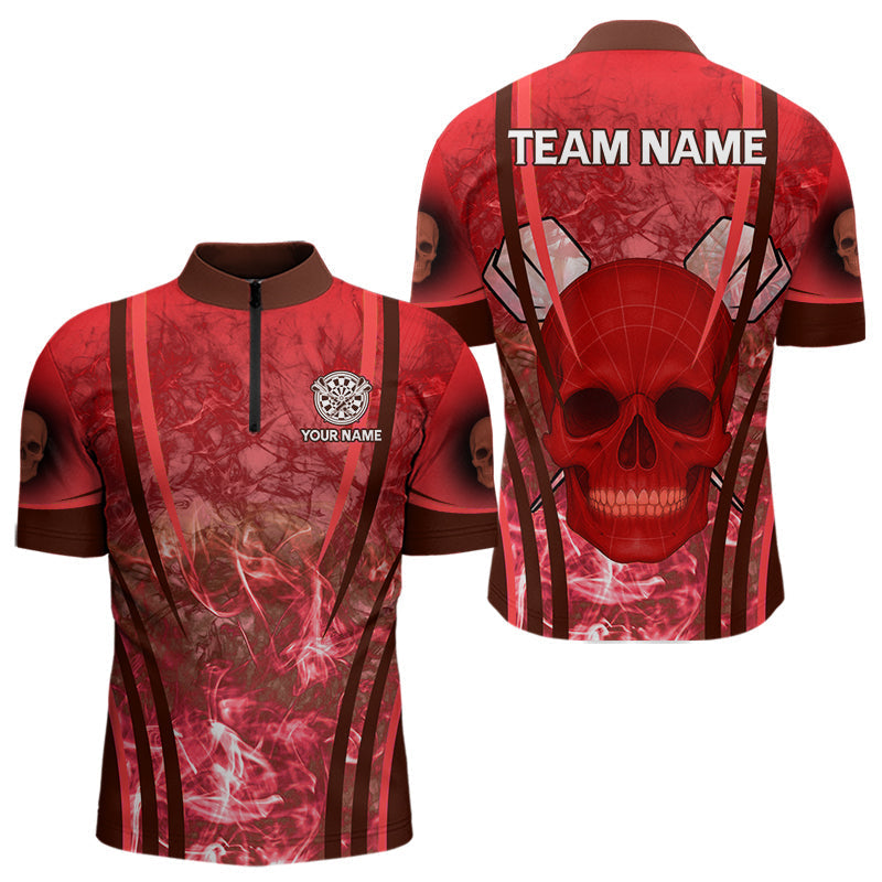 Blisscorners Red Skull & Flame Darts Men's Darts Polo Shirt Custom Name For Players LM1307