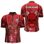 Blisscorners Red Skull & Flame Darts Men's Darts Polo Shirt Custom Name For Players LM1307