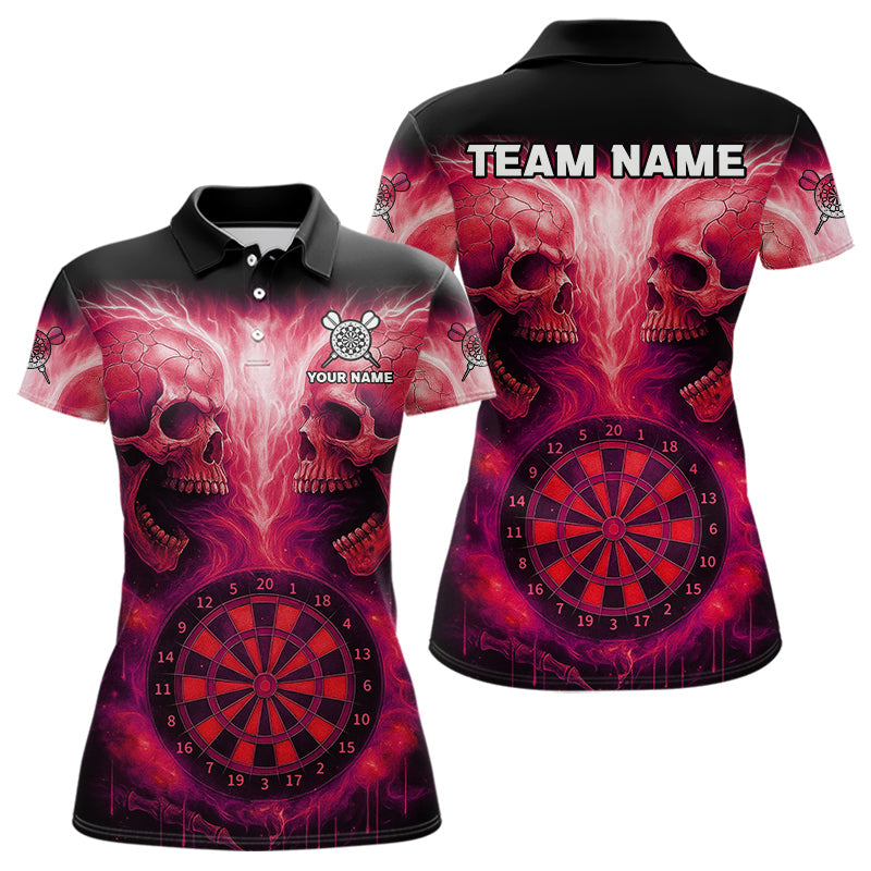 Blisscorners Electric Red Skulls & Dartboard Darts Shirt For Men - Custom Dart Player Jersey MT2306