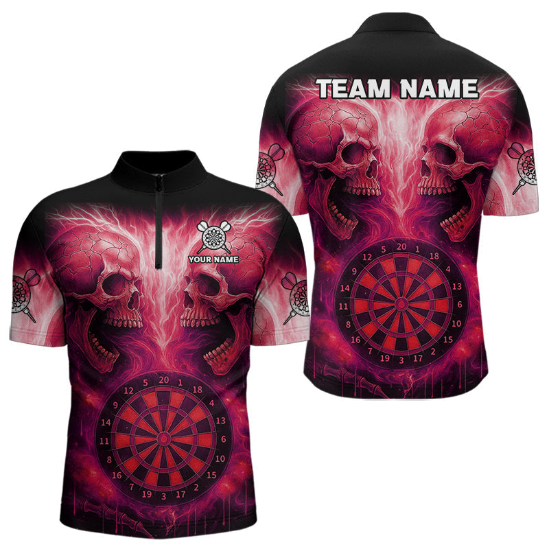 Blisscorners Electric Red Skulls & Dartboard Darts Shirt For Men - Custom Dart Player Jersey MT2306