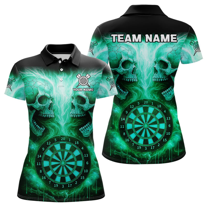 Blisscorners Electric Green Skulls & Dartboard Men's Darts Shirt - Custom Name For Players MT2306
