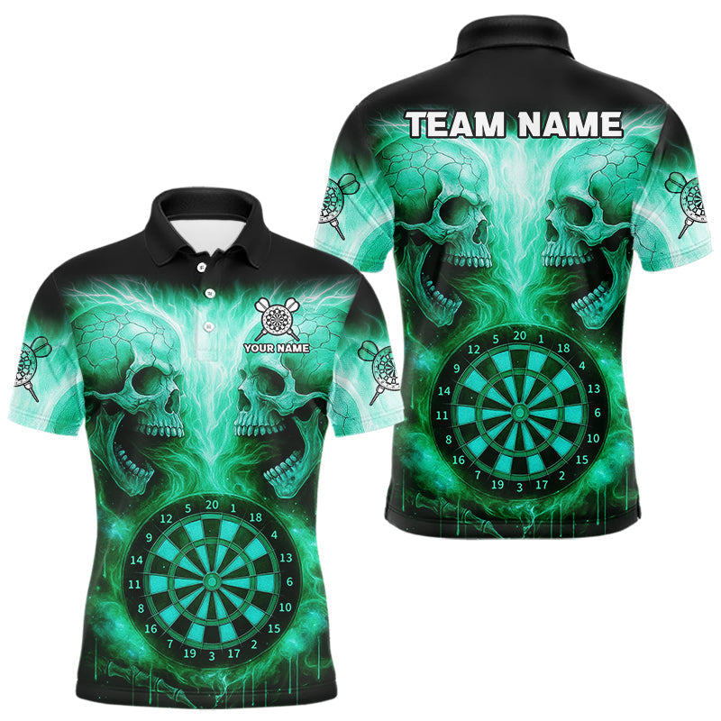 Blisscorners Electric Green Skulls & Dartboard Men's Darts Shirt - Custom Name For Players MT2306